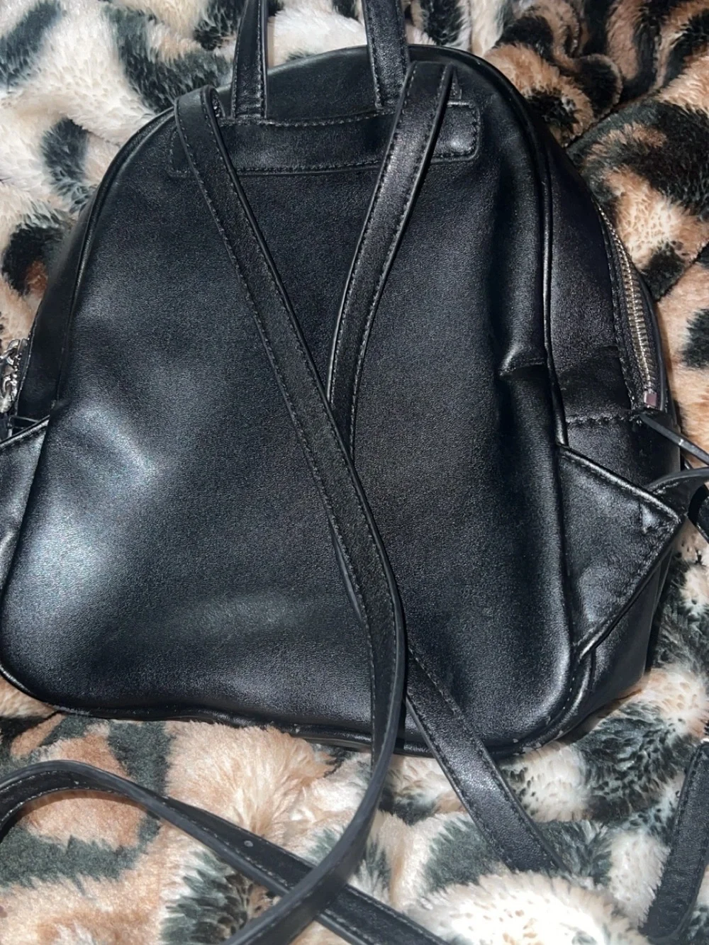 GUESS Quilted Mini Backpack in Black with Silver Hardware
